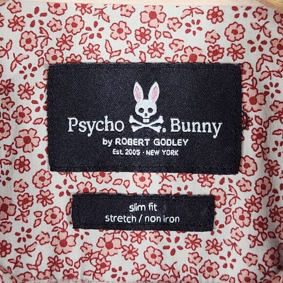 Psycho Bunny Shirt Mens 16.5 32/33 Pink Floral Button Slim Fit Stretch - Picture 4 of 5